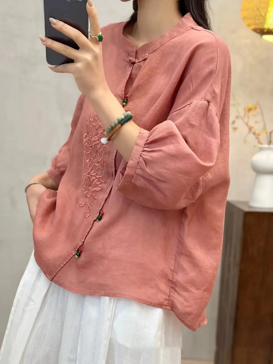 Women Vintage Embroidery Button Up Blouse PA1022