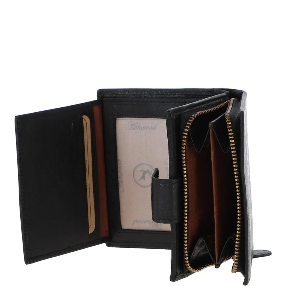 Women's Vintage Wash Leather Wallet Purse Black : G-41