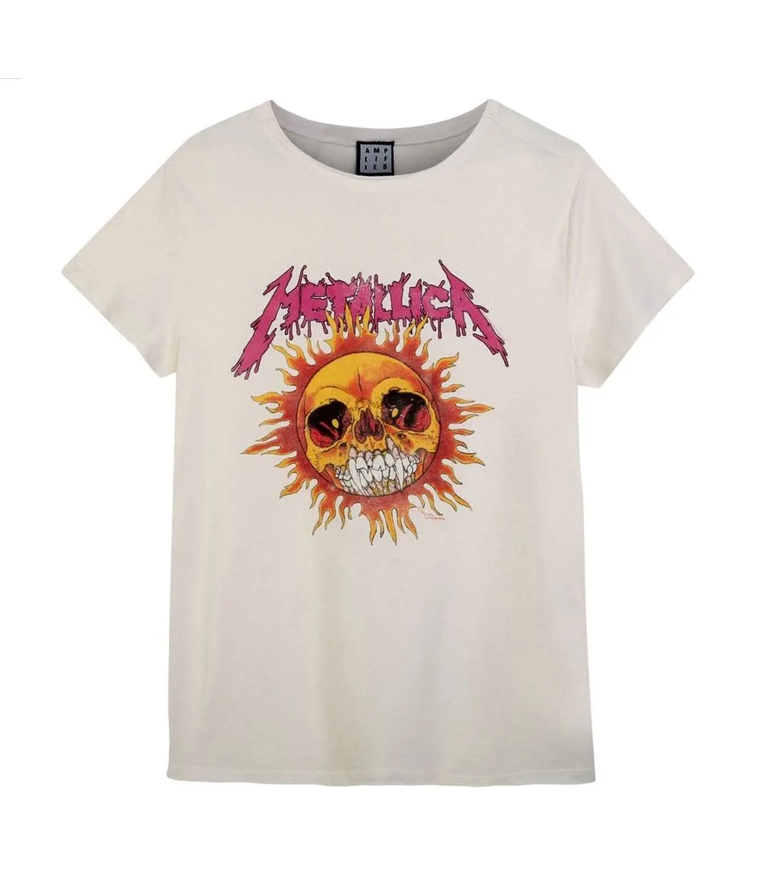 Womens/ladies neon sun metallica t-shirt vintage white Amplified