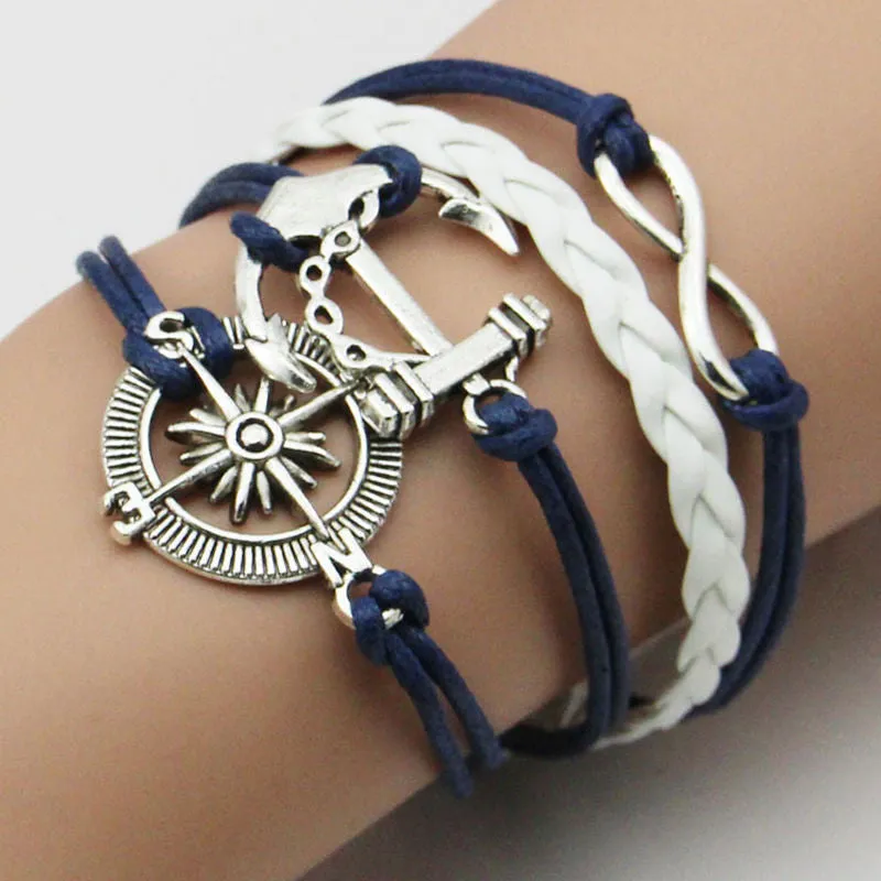 Wrap Leather Bracelet Charm Bracelets pulseira couro Bracelets for Women Vintage Anchors Bracelet SM6