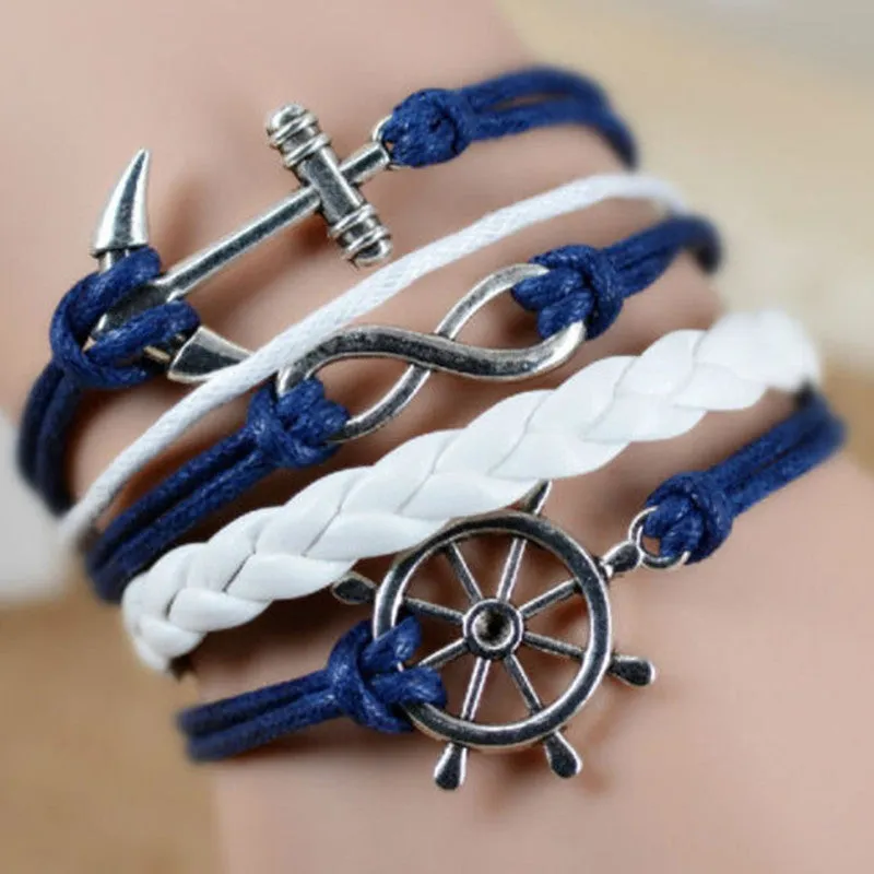 Wrap Leather Bracelet Charm Bracelets pulseira couro Bracelets for Women Vintage Anchors Bracelet SM6