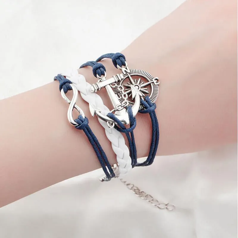 Wrap Leather Bracelet Charm Bracelets pulseira couro Bracelets for Women Vintage Anchors Bracelet SM6