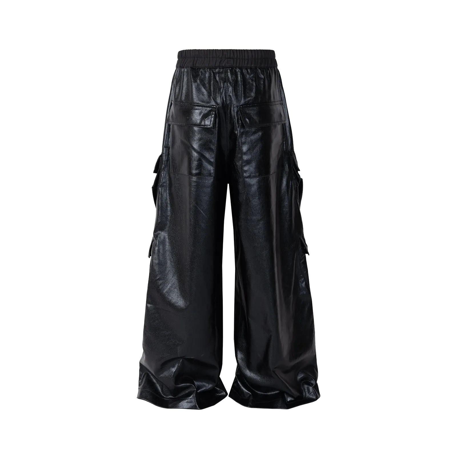 Xituodai RO Style Glossy Black Pu Leather Pants for Men High Street Y2k Pantalones Hombre Baggy Overall Wide Leg Drawstring Carg