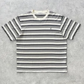 YSL 2000s heavyweight embroidered logo striped t-shirt (L)