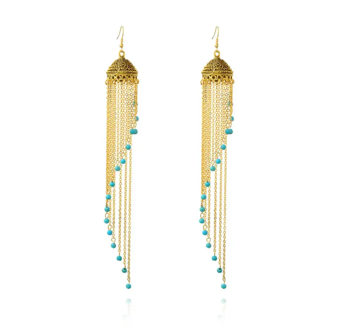 Zuowen Bohemian Vintage Tassel Beads Crown Drop Earrings For Women