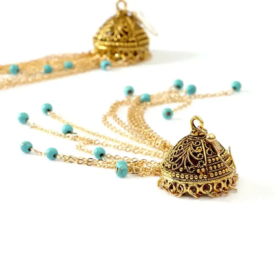 Zuowen Bohemian Vintage Tassel Beads Crown Drop Earrings For Women